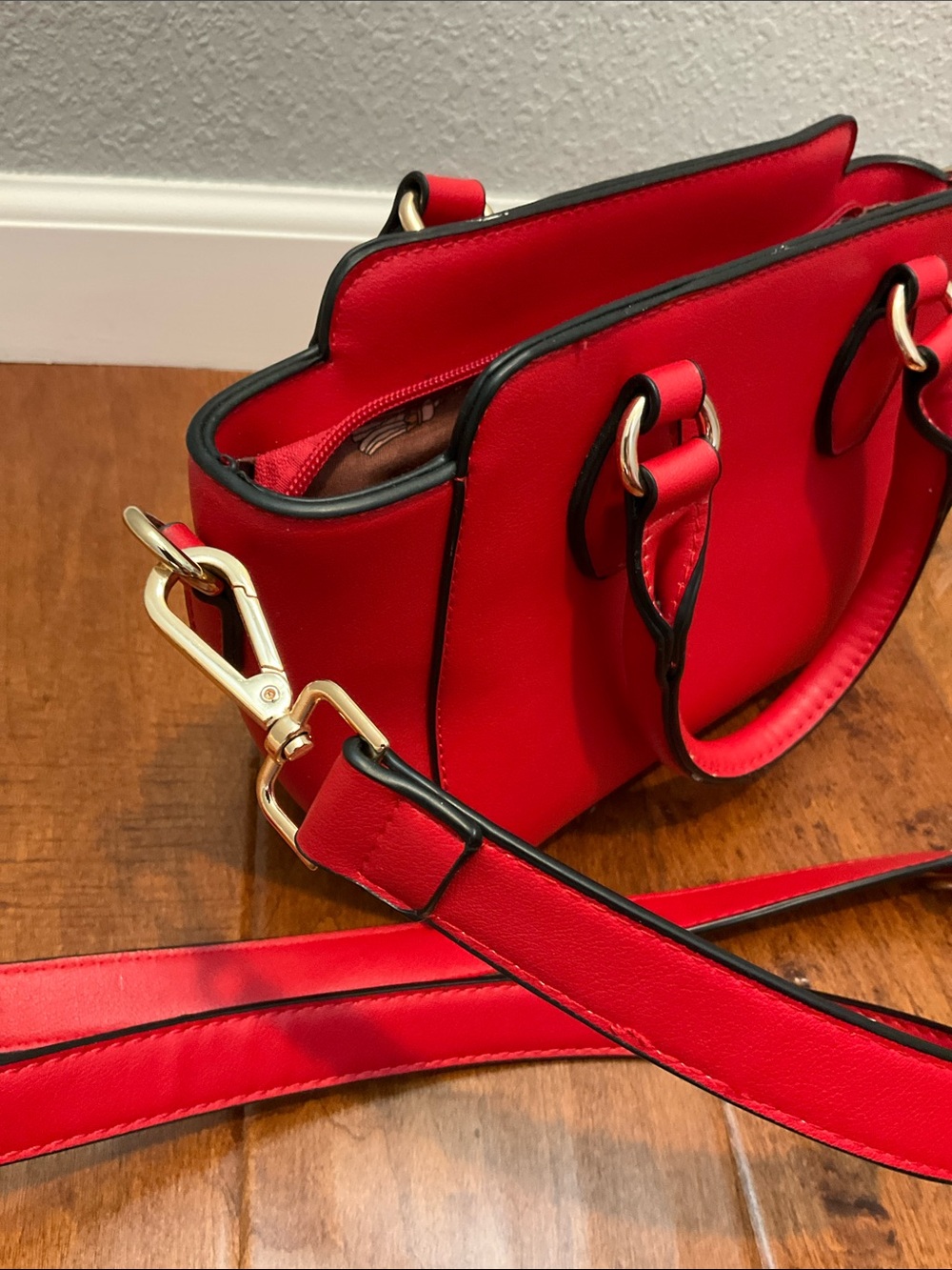 Red Structured Satchel Crossbody Bag - Women's Handbag